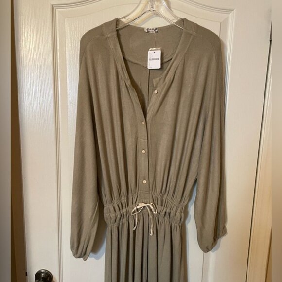 Free People Intimately Khaki Army Jumpsuit Size Large Button Up Slouchy Barrel - Picture 2 of 10